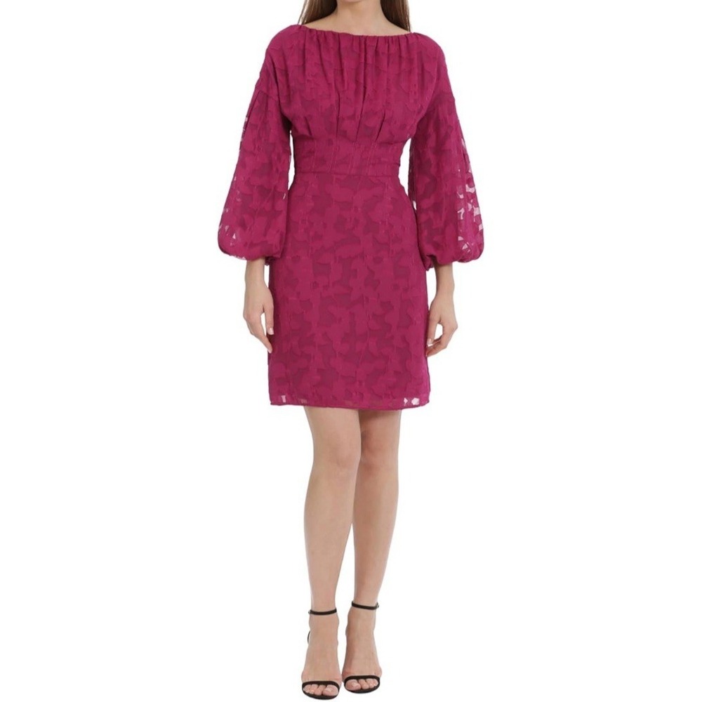 NWT Maggy London Women's Puff Long Sleeve Dress W/Empire Waist - Fuchsia - Sz 6